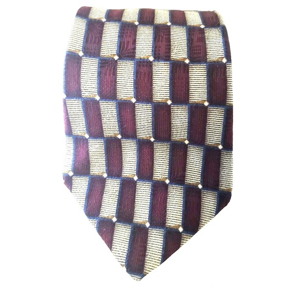 Bill Blass Black Label Checkered  Red & Gold Classic Wide Silk Mens Neck Tie - Picture 2 of 10